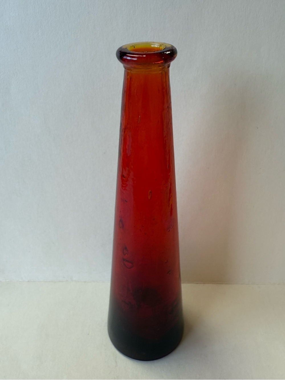 Vintage Italy Art Glass Amberina Yellow to Red Tapered Bud Vase.